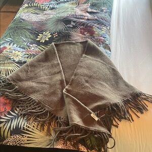 Mango Soft Brown Fringe Shawl Wrap